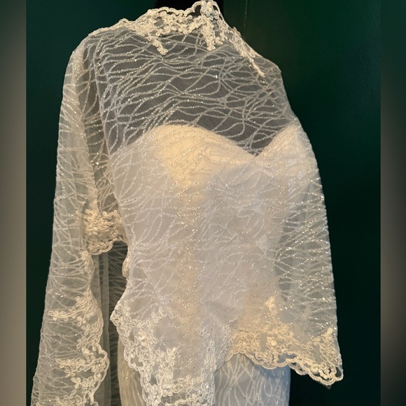 Elegant White Lace Dress with Silver Accents